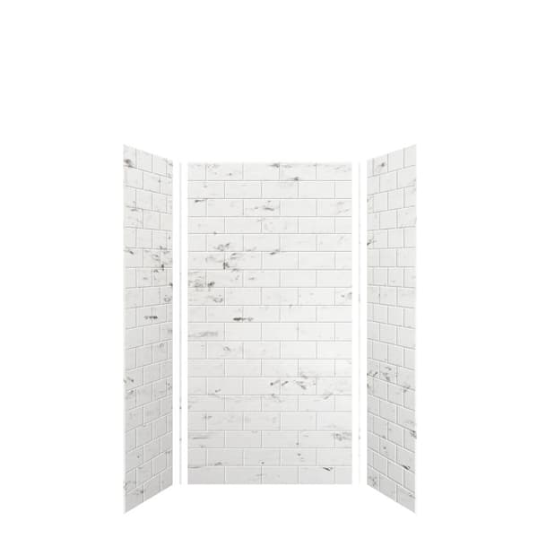 SaraMar 36 in. x 36 in. x 72 in. 3-Piece Easy Up Adhesive Alcove Shower Wall Surround in White Venito
