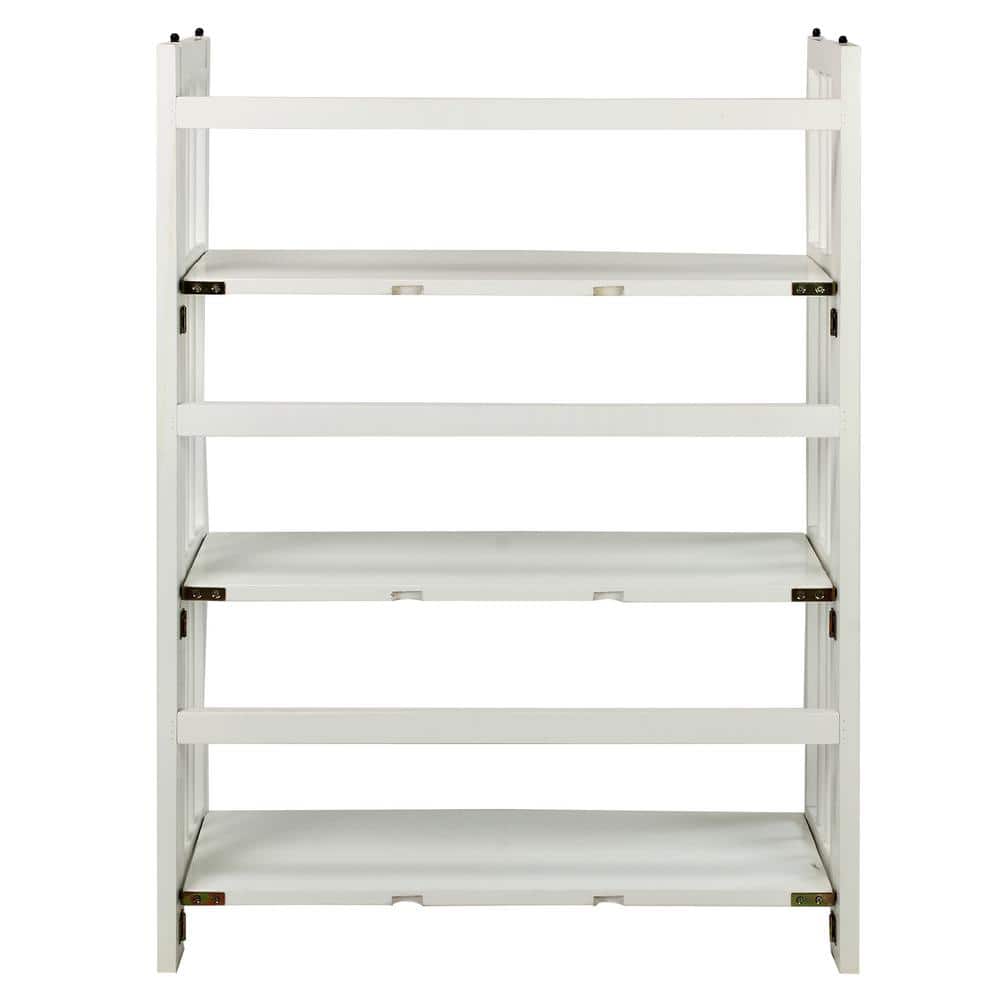 Elegant White Solid Wood 3-Shelf Stackable Folding Bookcase