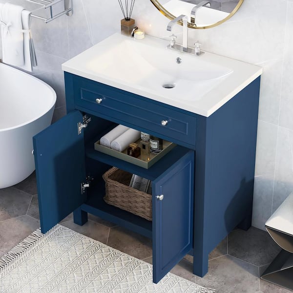 Nestfair 30 in. W x 18 in. D x 34 in. H Single Sink Freestanding Bath Vanity in Blue with White Ceramic Top