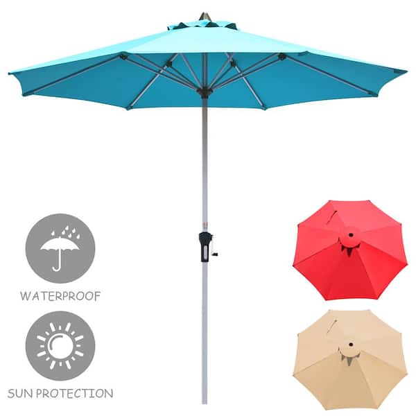Costway 9 ft. Aluminum Market Push-Up Patio Umbrella in Turquoise