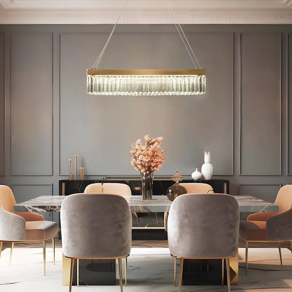 Labradorite 1-Light Dimmable Integrated LED Plating Brass Crystal Island Chandelier