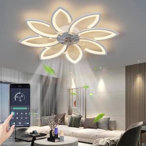 35 in. Dimmable LED Flush Mount Low Profile Ceiling Fan Light with Remote Control, 6 Gear, Reversible Motor