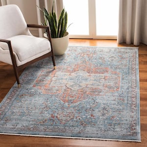 Victoria Navy/Red 5 ft. x 8 ft. Distressed Border Area Rug