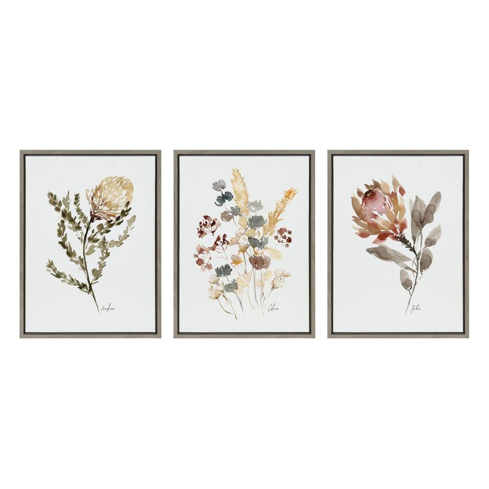 Wild Floral Trio Framed Canvas Art Set