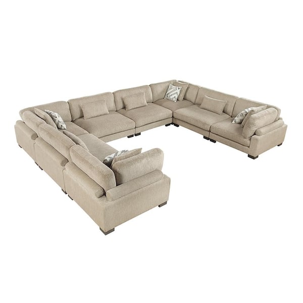 Beane 180 in. Pillow Top Arm 8-Piece Textured Microfiber Modular Sectional Sofa in. Brown
