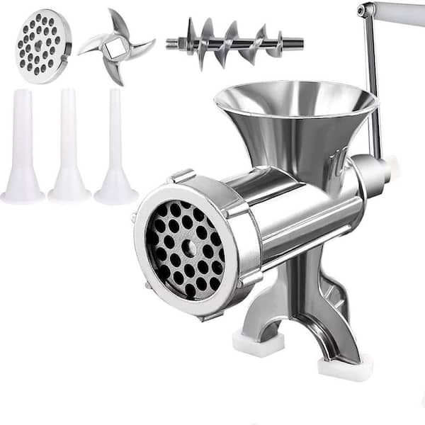 Manual Meat Grinder w/ Sausage Maker Tube-Table Mount Aluminum Alloy Mincer for Homemade Burger Patties and Seasonings