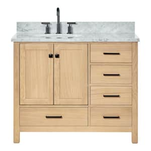 Cambridge 43 in. W x 22 in. D x 35 in. H Single Freestanding Bath Vanity in Oak with Italian Carrara Marble Top