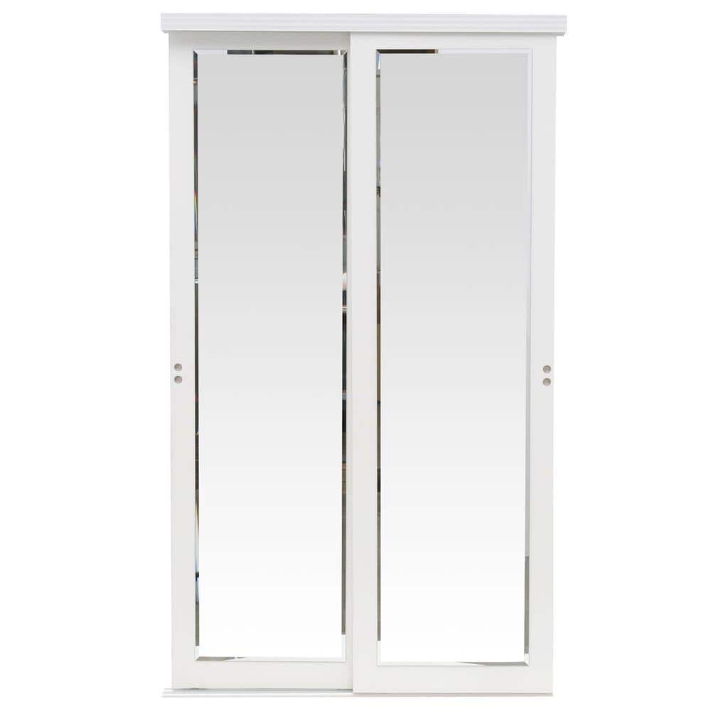42 in. x 80 in. Mir-Mel White Mirror Solid Core MDF Interior Closet Sliding Door with White Trim price history on PriceWatchPro
