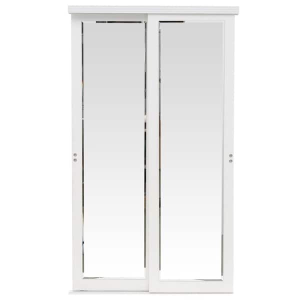 Impact Plus 42 in. x 80 in. Mir-Mel White Mirror Solid Core MDF Interior Closet Sliding Door with White Trim