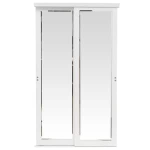60 in. x 84 in. Mir-Mel White Mirror Solid Core MDF Interior Closet Sliding Door with White Trim
