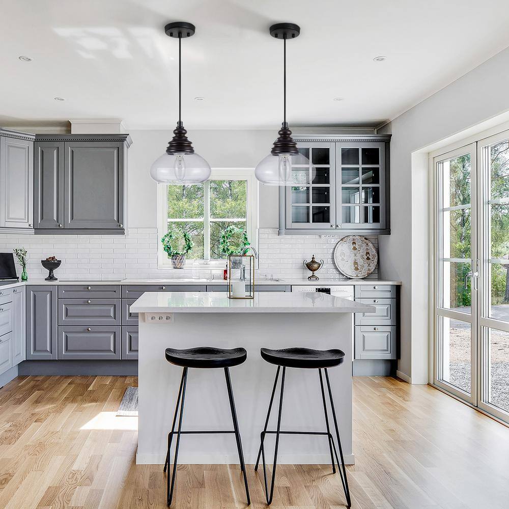 Matte Black Mini Pendant Light with Clear Glass Shade