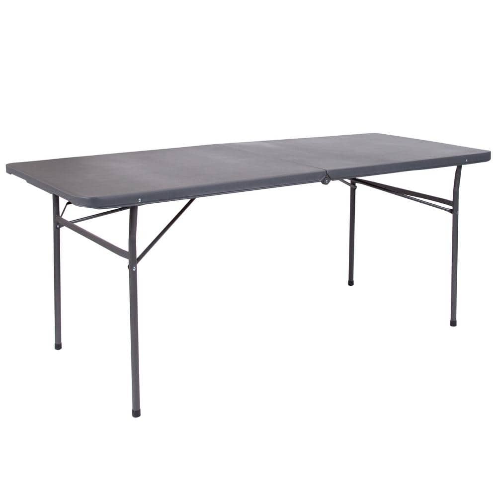 Dark Gray 6 ft. Rectangular Plastic Folding Banquet Table with Metal Frame