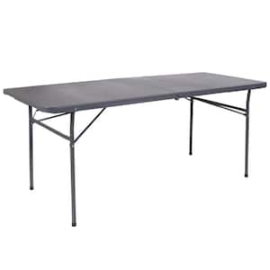72 in. Dark Gray Plastic Tabletop Metal Frame Folding Table