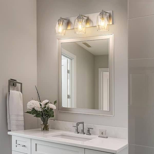 22 in. 3-Light Nickel Vanity Light Fixture with E26 Base for Bathroom Wall Sconce and Mirror Lighting