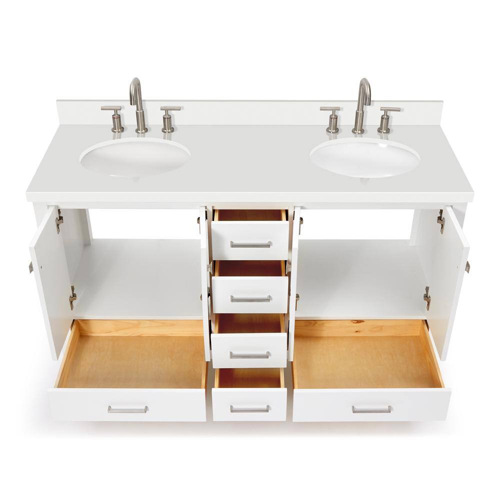 Cambridge 61'' White Double Vanity with Quartz Top
