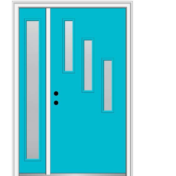 MMI Door 53 in. x 81.75 in. Davina Frosted Right-Hand 3-Lite Modern Painted Fiberglass Smooth Prehung Front Door with Sidelite