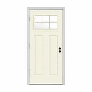 32 in. x 80 in. 6 Lite Craftsman Vanilla Painted Steel Prehung Right-Hand Outswing Front Door w/Brickmould
