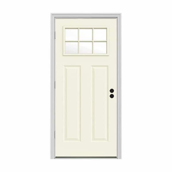 JELD-WEN 32 in. x 80 in. 6 Lite Craftsman Vanilla Painted Steel Prehung Right-Hand Outswing Front Door w/Brickmould