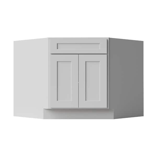 42 in. W x 42 in. D x 34.5 in. H Ready to Assemble Double Shaker Corner Sink Base Kitchen Cabinet in Newport White