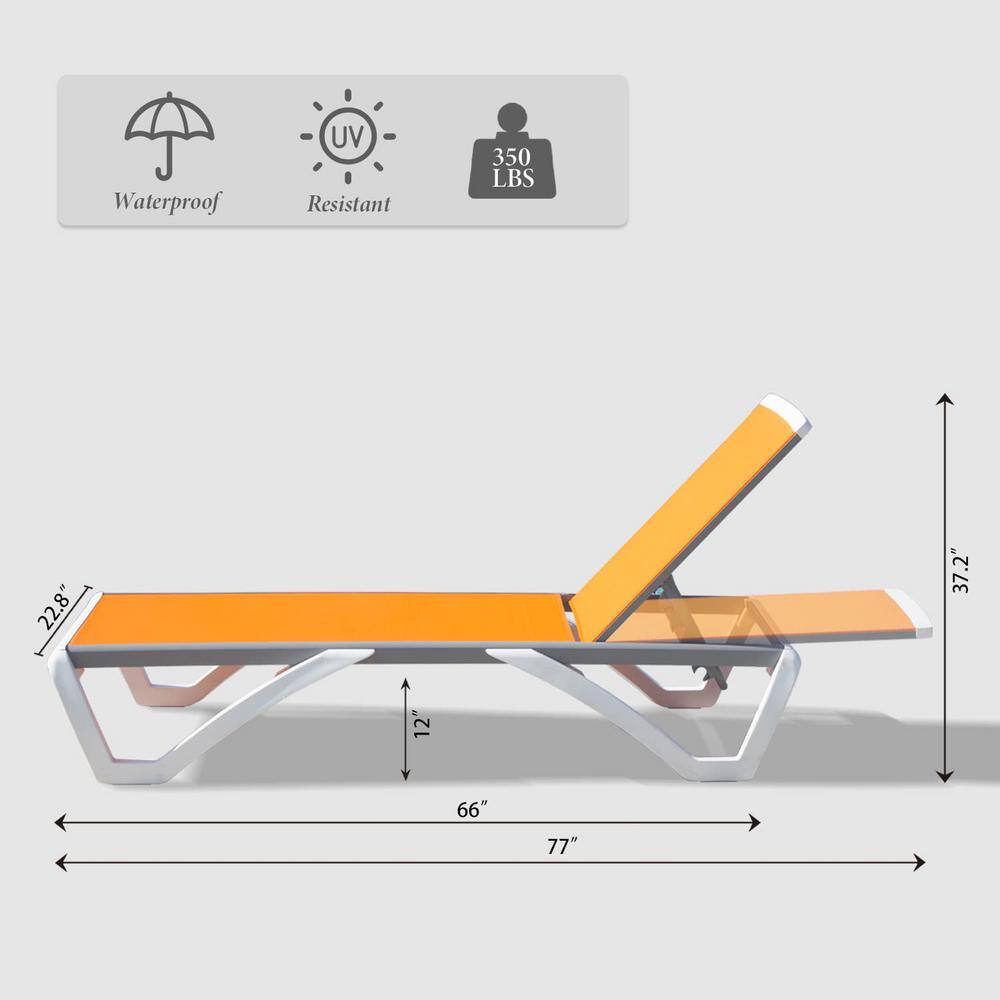 White and Orange Adjustable Plastic Outdoor Chaise Lounge