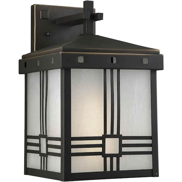 Forte Lighting 1 Light Outdoor Lantern Royal Bronze Finish Frosted Seeded Glass Panels