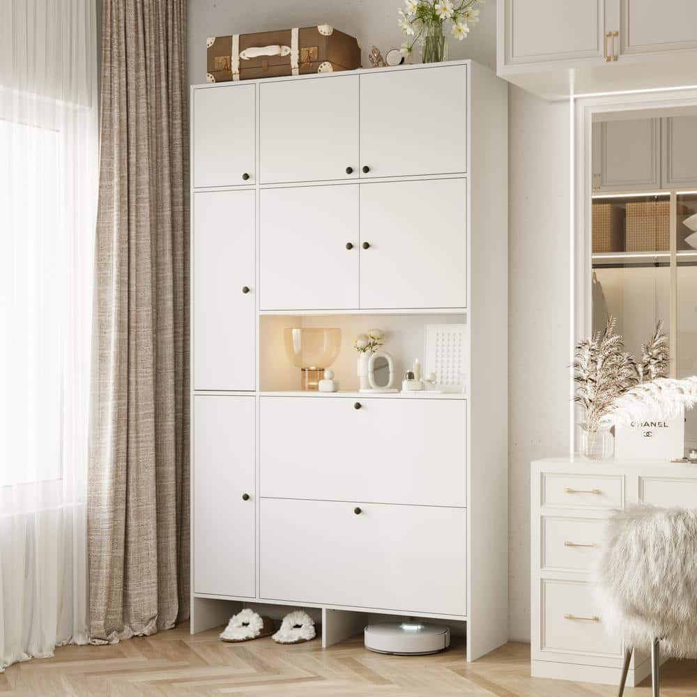 FUFU&GAGA 86.7 in. H x 47.2 in. W White Wood Shoe Storage Cabinet ...