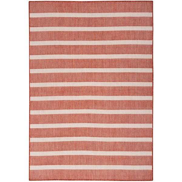 Nourison Positano Terracotta Ivory 5 ft. x 7 ft. Stripes Contemporary Area Rug