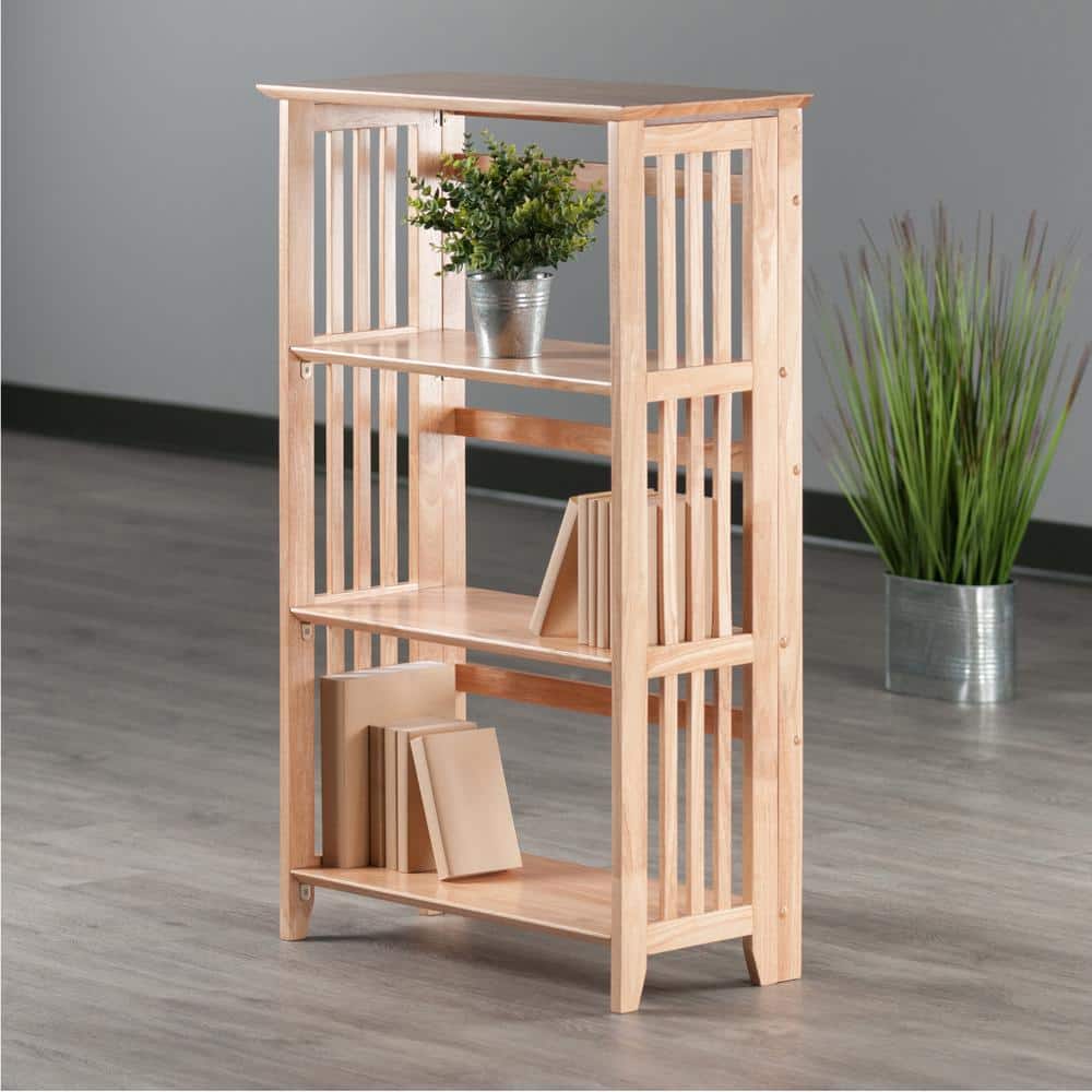 Natural Light Wood 4-Tier Foldable Bookshelf