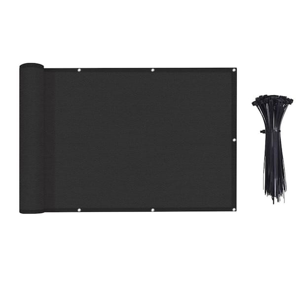 Unbranded 3 ft. x 10 ft. Black UV Protection Deck Shield Privacy Screen for Patio Backyard Pool
