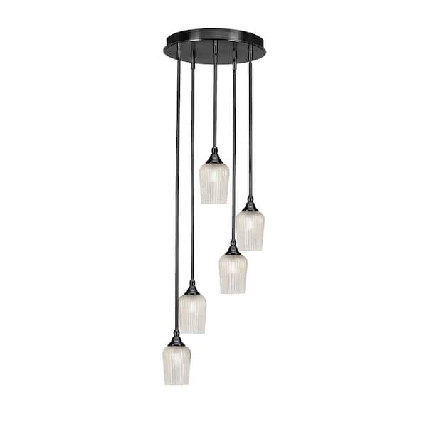 Unbranded Villa 5 Light Matte Black Pendant, Cluster Pendant Light with 5 in. Silver Textured Glass Shades, No Bulbs Included