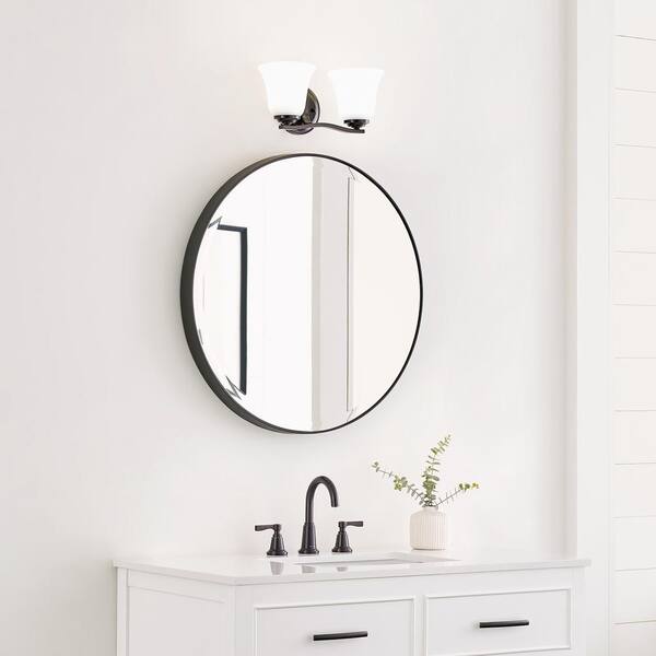 Generation Lighting - Emmons 14.625 in. 2-Light Bronze Traditional Transitional Bathroom Vanity Light with Satin Etched Glass Shades