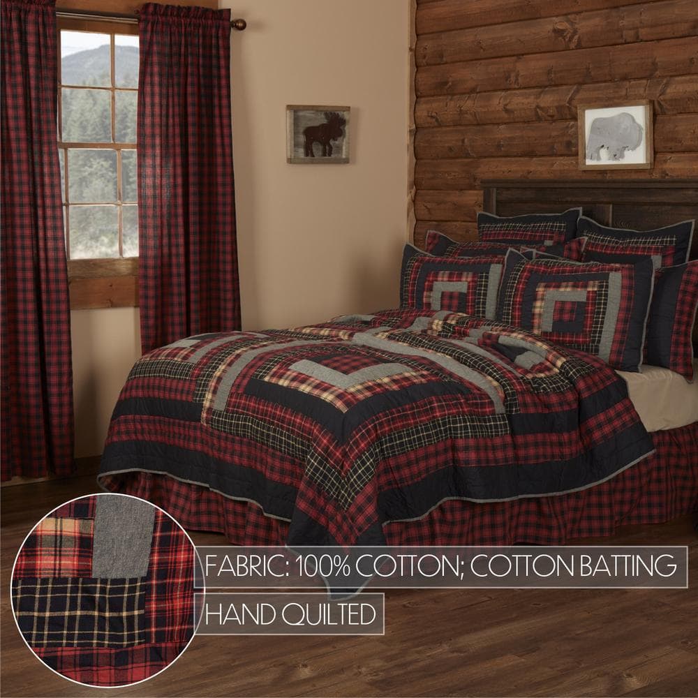 Cumberland Black and Red Cotton Reversible Queen Quilt Set
