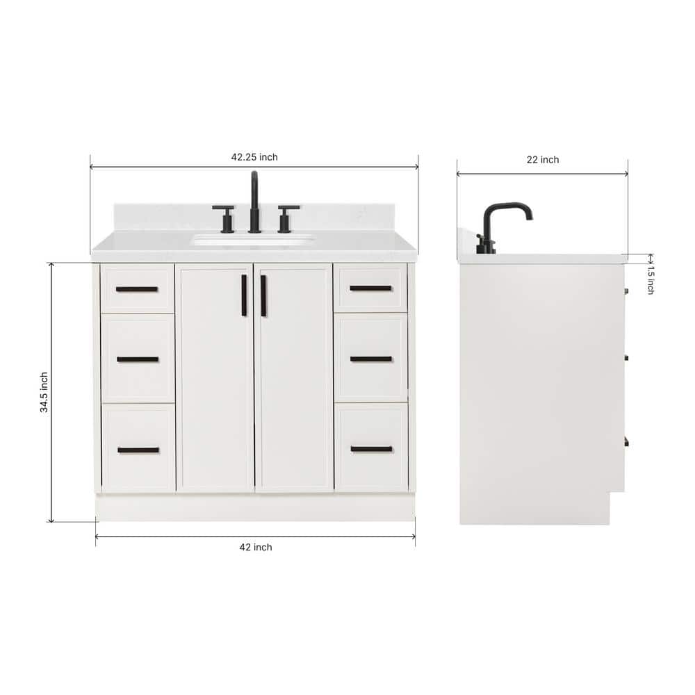 Kelly 42" White Wood Single Bath Vanity with Carrara Quartz Top