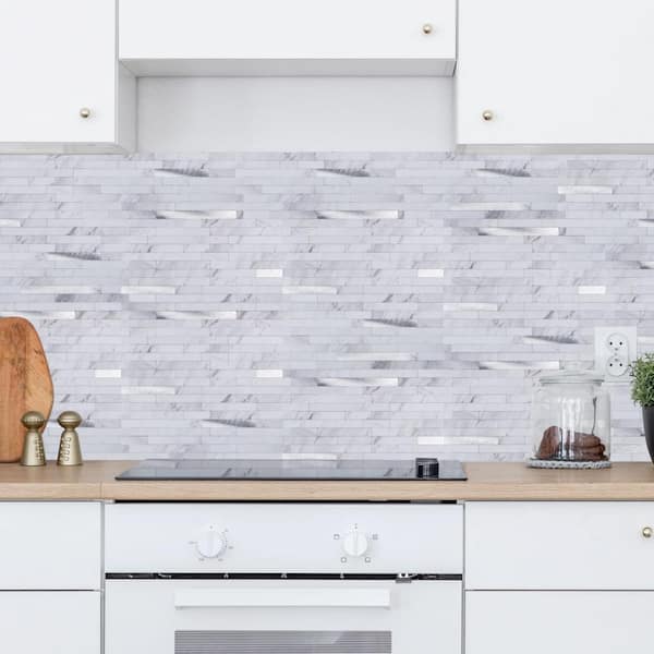 Silver Embellished White 12 in. x 12 in. Metal Peel and Stick Tile Backsplash for Kitchen Bathroom (10 sq. ft./Box)