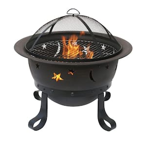 Bronze Cauldron Stars and Moons 30 in. D Wood Burning Fire Pit