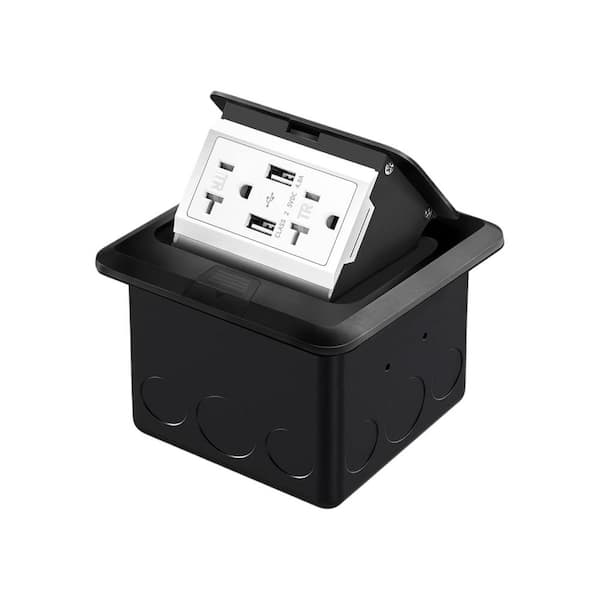 Lukyamzn Black 20A Tamper-Resistant Recessed Floor Electrical Outlet with 2 USB-A Ports and Waterproof, ETL Certified - (1-Pack)