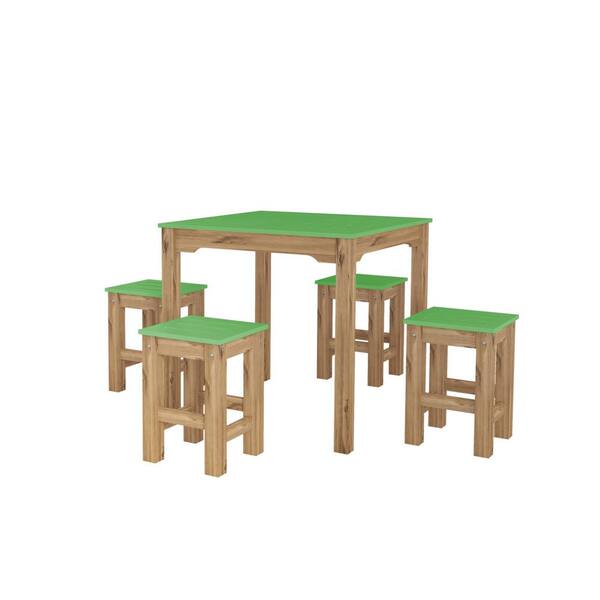 Manhattan Comfort Stillwell 31.5 in. 5-Piece Green and Natural Wood Square Dining Set
