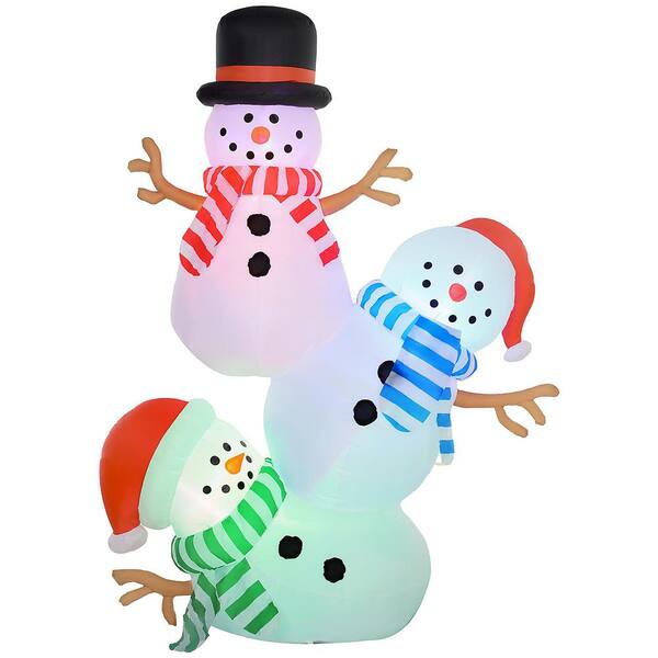 Outsunny 8.2 ft. Christmas Inflatables 3 Stacked Snowmen with Colorful ...