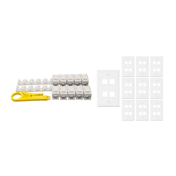 10-Pack 1-Gang White Keystone Plastic Wall Plates 4-Port and 10 Cat 6 RJ45 Keystone Jacks White
