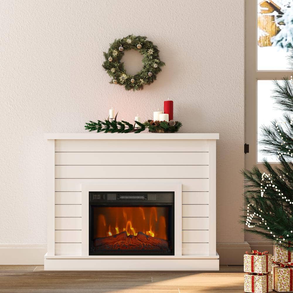 47.2 in. Freestanding Electric Fireplace Stripe Style Fireplace with Insert in white price history on PriceWatchPro
