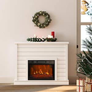 47.2 in. Freestanding Electric Fireplace Stripe Style Fireplace with Insert in white