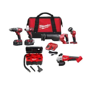 M18 18V Lithium-Ion Cordless Combo Kit with Two 3.0Ah Batteries (4-Tool) with 2 Gal. Wet/Dry Vac & Grinder