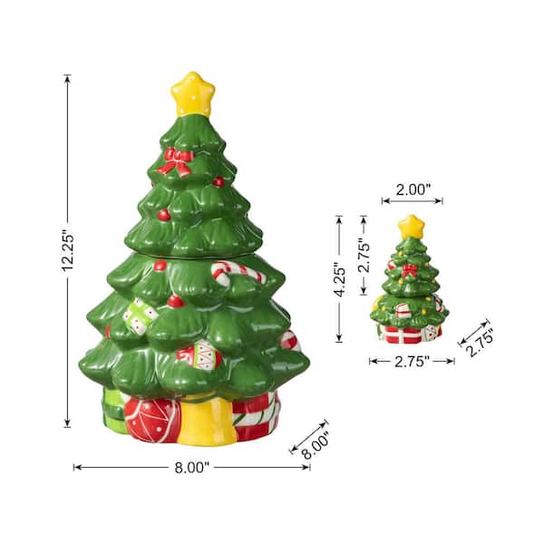 Glitzhome 3-Piece Dolomite Christmas Tree Cookie Jar Set