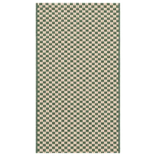 Courtyard Dark Green/Beige 2 ft. x 4 ft. Check Indoor/Outdoor Area Rug