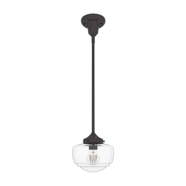 Saddle Creek 1-Light Noble Bronze Schoolhouse Mini Pendant Light with Clear Seeded Glass Shade