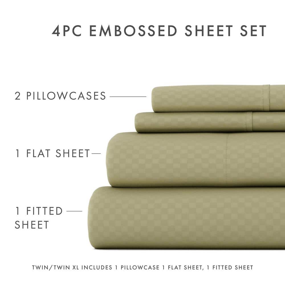Sage Green Checkered Twin Microfiber Sheet Set