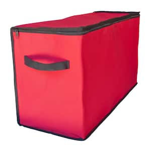 13.75 in. Red and Black Fabric Zip Up Christmas Ornament Storage Tub 96-Count
