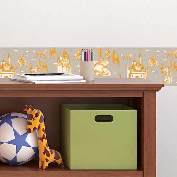 Medieval Toile Grey & Orange Wallpaper Border