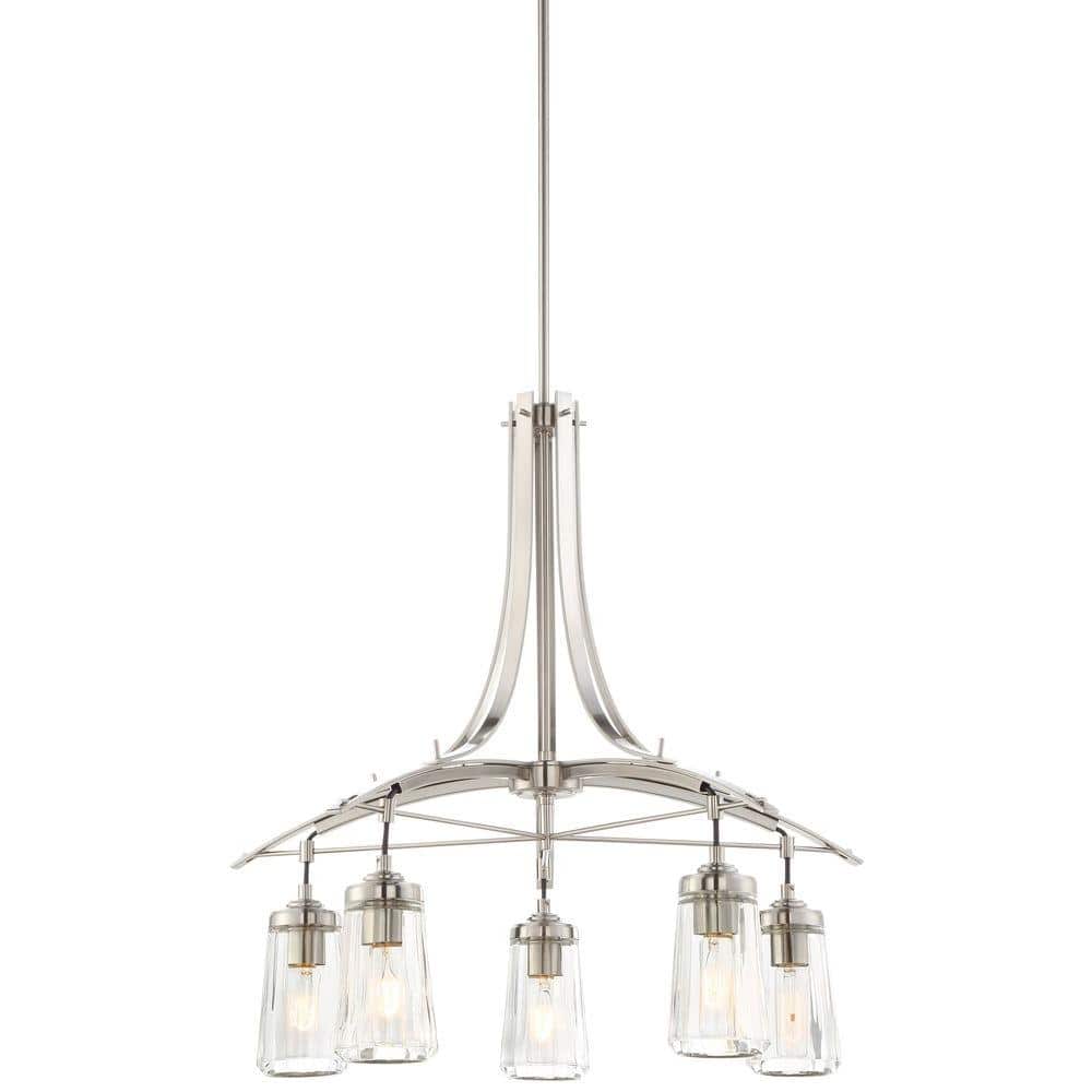 Brushed Nickel 5-Light Chandelier with Clear Glass Shades