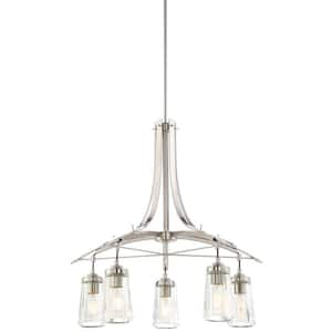 Poleis 5-Light Brushed Nickel Crystal Chandelier for Dining Room